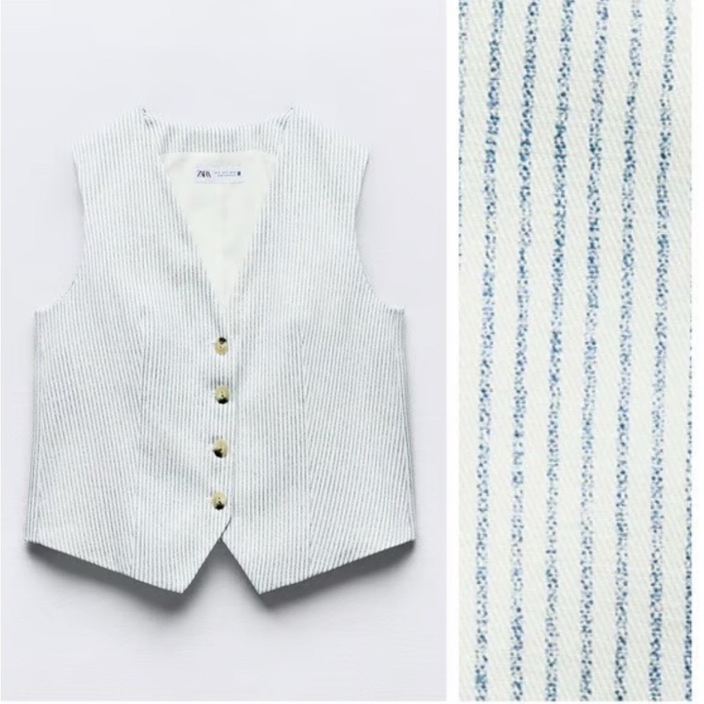 Zara Striped Waistcoat Vest Large Cotton Buttoned brand new